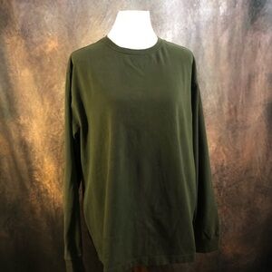 St. John's Bay Heritage Sueded Jersey - Olive Green Long Sleeve Crewneck